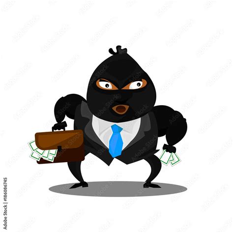 Cute thief character. cartoon illustration. Bandit with bag. Robber in ...