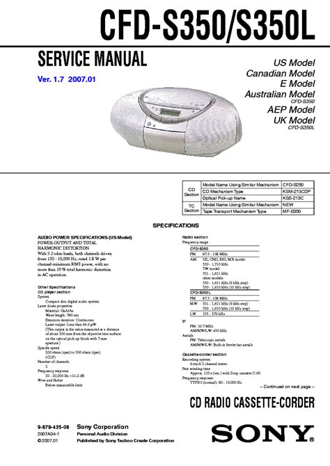 SONY CFD-S350 CFD-S350L SM Service Manual download, schematics, eeprom ...