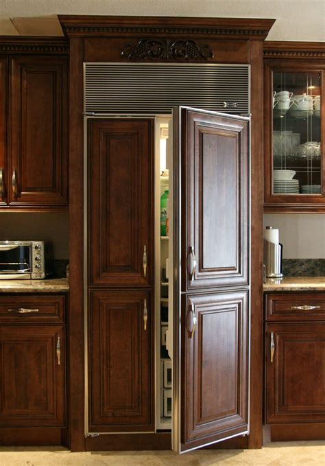 Chocolate Maple Cabinets | Custom cabinet doors, Cabinet doors, Built in refrigerator