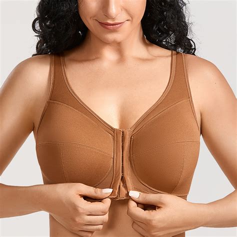 Women's Front Closure Bra Wireless Back Support Full Coverage Posture ...