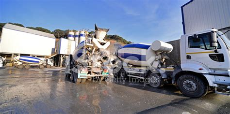 Cement Mixing Trucks At Construction Site Stock Photo | Royalty-Free ...