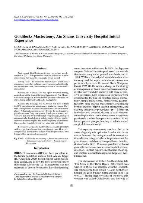 (PDF) Goldilocks Mastectomy, Ain Shams University Hospital Initial Experience