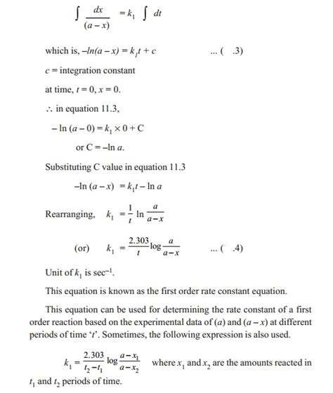 Rate equation for first order reactions