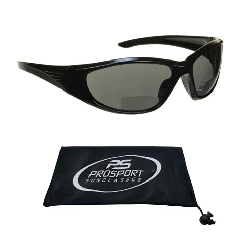 proSPORT Polarized BIFOCAL Reading Sunglasses Men. Full Sport Wrap Glossy Black Frame with ...