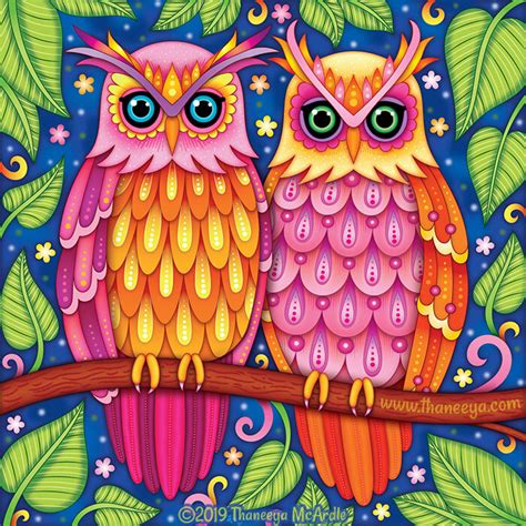 Colorful Owl Art by Thaneeya McArdle - Cute Whimsical Detailed Owls ...