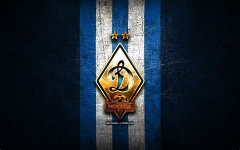 Download wallpapers Dynamo Moscow FC, golden logo, Russian Premier League, blue metal background ...