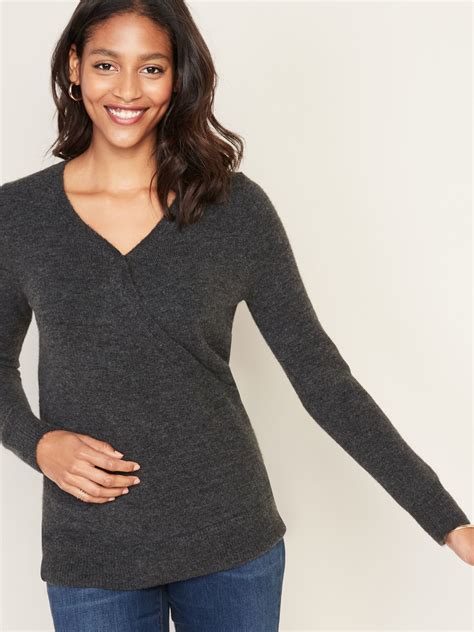 Old Navy Women's Maternity Cross-Front Nursing Sweater Charcoal Heather ...