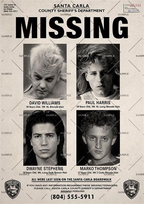 The Lost Boys Missing Poster Santa Carla Police in 2021 | Lost boys, Boys posters, Missing posters