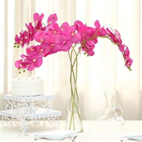 Efavormart 2PCS 40" Tall Fushia Silk Orchid Stems Artificial Flower Stem Real Touch Flower For ...