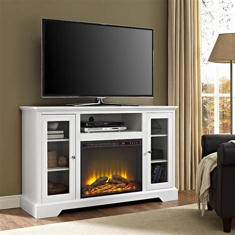 Walker Edison Furniture Company 52 in. Highboy Fireplace Wood TV Stand Console - White ...