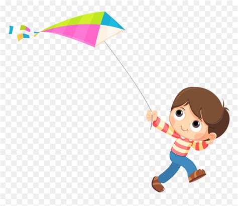 Cartoon Fly A Kite Clipart - Cartoon Kid Flying Kite, HD Png Download - vhv