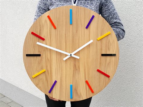 Large Wall clock - OAK 19 in ( 49cm) - Wood clock - Colorfull Wall ...