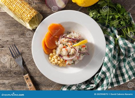 Traditional Peruvian Ceviche with Fish, Sweet Potato, Corn and ...