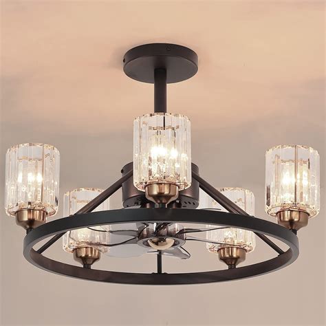 KINGTORO Black Chandelier Fan with Light Black, Ceiling Fan with Light ...