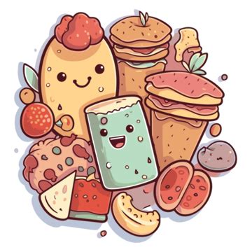 Cute Kawaii Snack Icons Vector, Snack, Sticker, Cartoon PNG and Vector with Transparent ...