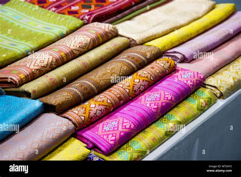 Bangkok Thailand :- Aug 8, 2019 : Thai silk fabric - Handmade woven fabrics of Thai silk ...