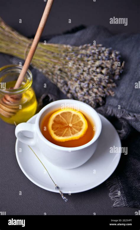 lavender tea with lemon and honey Stock Photo - Alamy