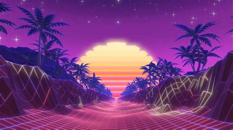 NEON SUNSET 80's RETRO SYNTH ROAD 4K Background Screensaver - 1 hour - Miami Palm Trees - YouTube