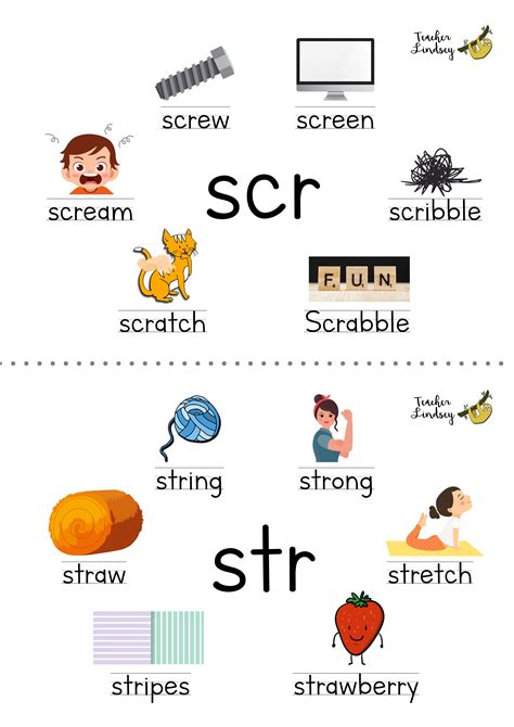 Consonant cluster scr and str poster by Teacher Lindsey | Phonics words, Phonics reading ...