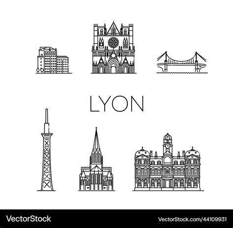 Lyon skyline with panorama in white background Vector Image