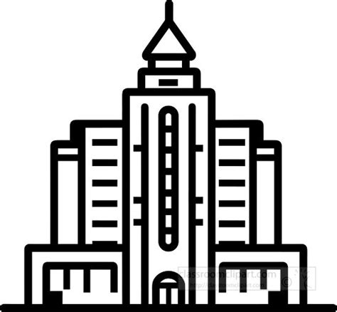 Places and buildings Outline Clipart-black and white drawing of tall building