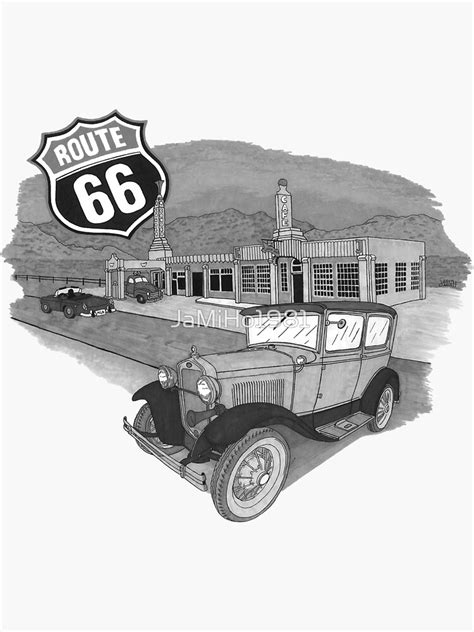 "Route 66 Black and White" Sticker by JaMiHo1981 | Redbubble