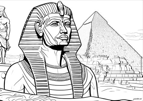 Pharaon devant pyramide - Coloriages d'Egypte à imprimer pour adultes