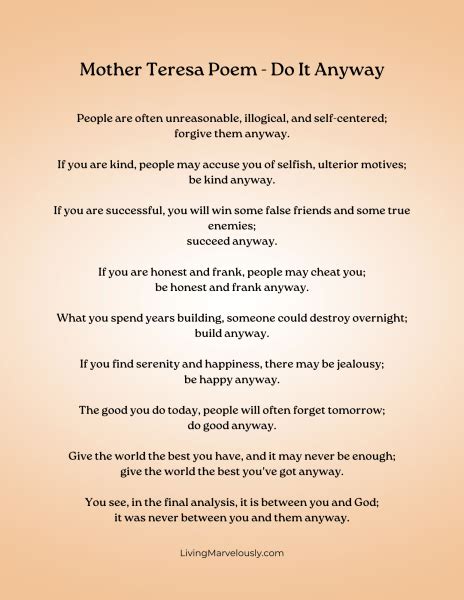 The Mother Teresa Poem - Do It Anyway