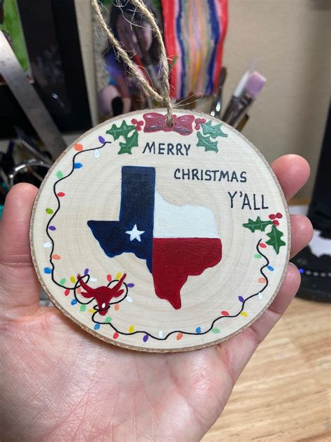 Hand painted Christmas ornament Texas flag Longhorn maple | Etsy