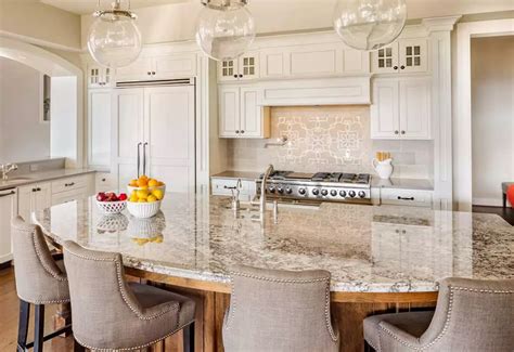 Curved White Kitchen Island with Marble Countertop