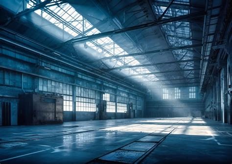 Premium Photo | A grey industrial warehouse with skylights