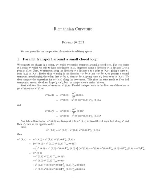 Riemannian Curvature: 1 Parallel Transport Around A Small Closed Loop | PDF | Tensor ...