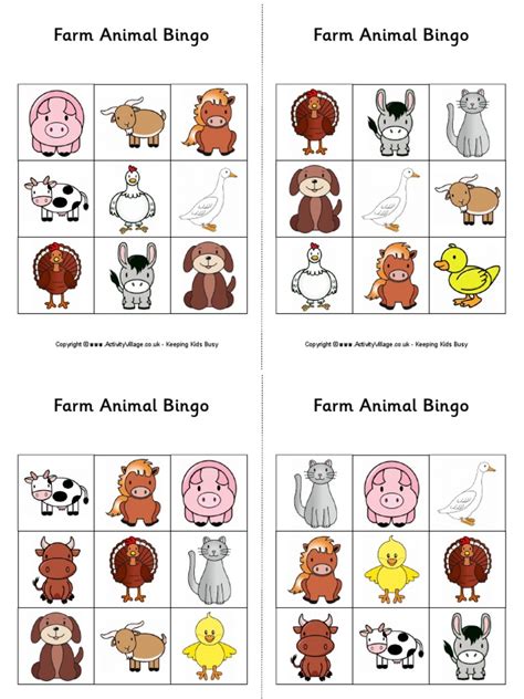 Farm Animal Bingo Cards | PDF | Gambling Games | Games Of Chance