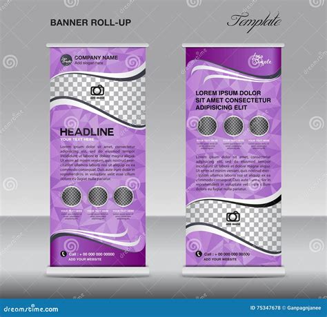 Purple Roll Up Banner Template Vector, Stand, Flyer Design, Banner Design, Polygon Background ...