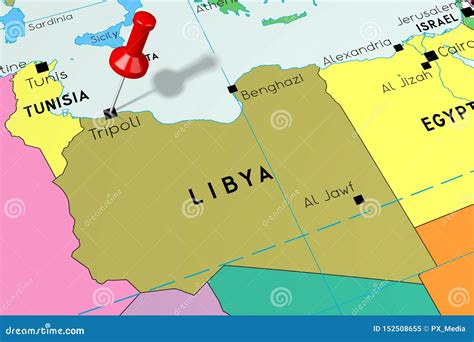 Libyen, Tripoli - Hauptstadt, Festgesteckt Auf Politische Karte Stock ...