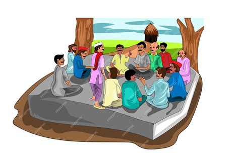 Premium Vector | Panchayat vector illustration village meeting