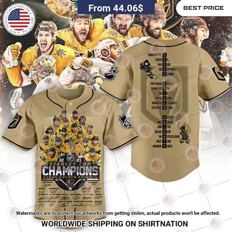 Vegas Golden Knights Stanley Cup Champions 2023 Gold Baseball Jersey ...