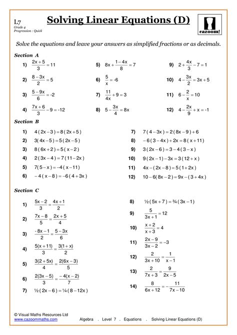 Algebra 2 Equations Worksheets