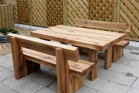 Oak railway sleeper table and benches garden table bench summer ...