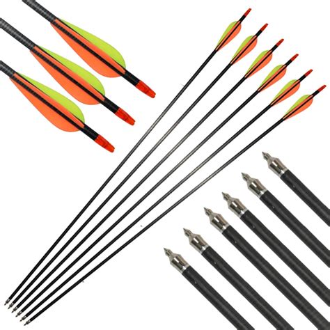 12pcs 30inch(79cm) Carbon Arrow Archery Target Shooting Outdoor Sports Hunting Bow Arrows with ...