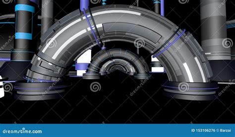 Sci-fi bunker with arches. stock illustration. Illustration of light ...