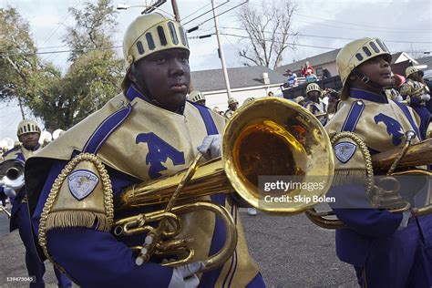 A Purple Knight of the St. Augustine High School Marching Band... News Photo - Getty Images