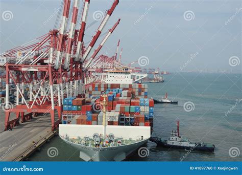 Qingdao Port Container Terminal Editorial Image - Image of load, goods ...