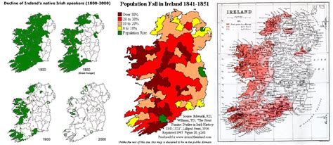 A map of Great Famine population loss and two maps showing Irish language decline. Thought there ...