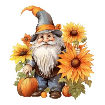 Gnome With Sunflower And Pumpkin For Thanksgiving Day, Pumpkin ...