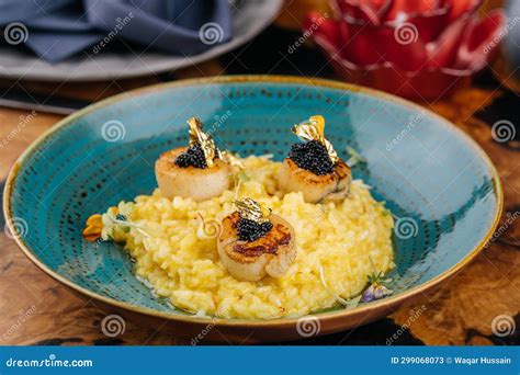 Saffron Risotto Served in Plate Isolated on Table Side View of Italian ...
