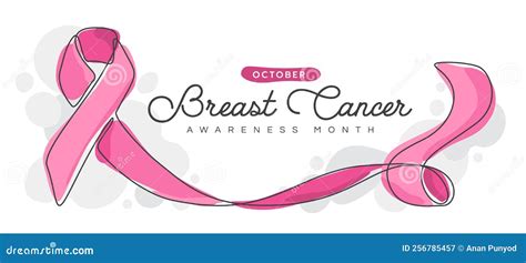 October, Breast Cancer Awareness Month - Abstract Handwritten Border Line Ribbon Symbol With ...