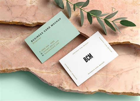 Free Business Card Mockup PSD with Marble Stones - Good Mockups