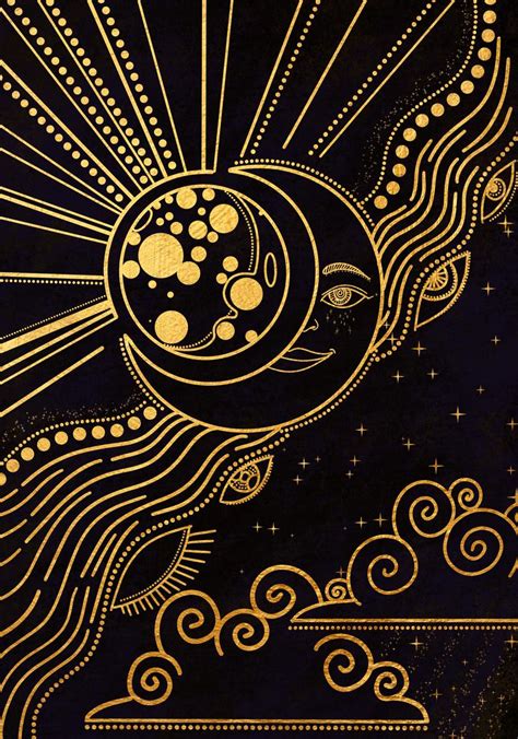 Moon and stars Printable Illustration Gold Celestial | Etsy | Moon art ...