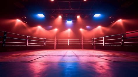 Premium AI Image | A view of a boxing ring with red lights and ropes generative ai